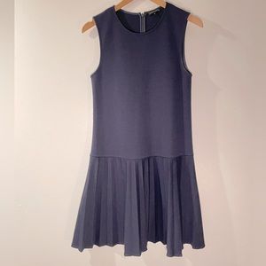 Theory Navy Sleeveless Drop Waist Knit dress with pleated Hem